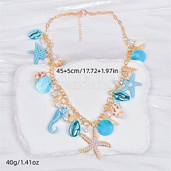 Ожерелья с подвесками из сплава и пластика с жемчугом и натуральными ракушками&nbsp;FS-WG21E05-02