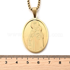 Ожерелья из нержавеющей стали Religion 201 с подвеской в виде овала и Девы Марии для женщин&nbsp;NJEW-M105-11G