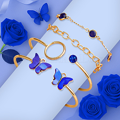 Комплект из 4 браслета-манжеты из сплава светлого золота с бабочкой 2 цветов и 4 браслетов-цепочек 2 цветов&nbsp;BJEW-HY0001-35B