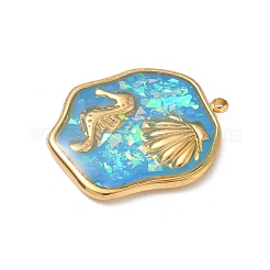 Подвески из нержавеющей стали 304 из эпоксидной смолы с натуральными ракушками и пайетками внутри&nbsp;STAS-L026-17G-N03