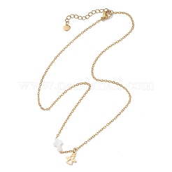 Ожерелья с подвеской-крестом в виде ангела из нержавеющей стали 304 и натуральной пресноводной ракушки&nbsp;NJEW-JN05720