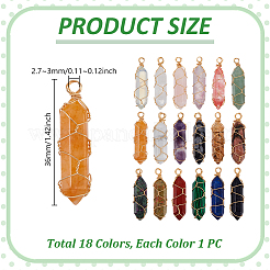 18 шт. подвески из натуральных и синтетических драгоценных камней в медной проволоке светло-золотистого оттенка&nbsp;PALLOY-GA00058