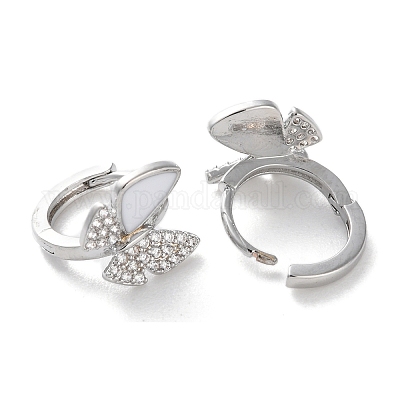 Латунные серьги-кольца из прозрачного кубического циркония EJEW-C121-09P-1