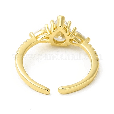 Кольцо-капля из прозрачного кубического циркония с открытой манжетой RJEW-H120-02G-1