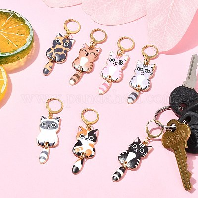 Кулон из сплава эмали с замком в виде кота маркеры петель&nbsp;HJEW-CJ00027-1