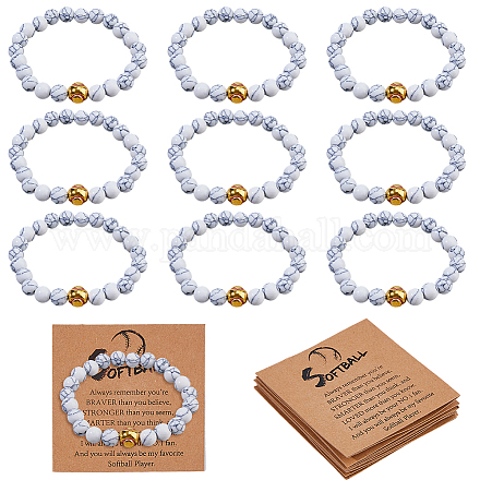 1 комплект эластичных браслетов из натуральных бусин говлита для мужчин и женщин&nbsp;BJEW-DC0001-19-1