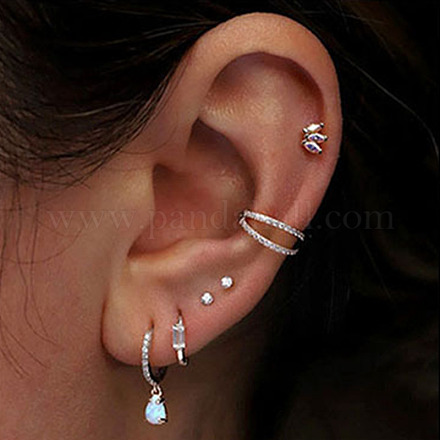 Серьги-кольца из хирургической нержавеющей стали 316 с микропаве из прозрачного кубического циркония в 2 линию для фиксации хряща WGDA01E-02-1