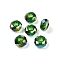 Transparent Glass European Beads, Large Hole Beads, AB Color Plated, Faceted, Rondelle, Green, 13~14x7.5~8mm, Hole: 5.5~6mm