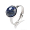 Half Round Natural Lapis Lazuli Finger Rings, 304 Stainless Steel Adjustable Rings for Women, Round Cabochons: 10mm, US Size 6(16.5mm), 3mm