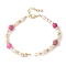 Brass & Natural Pearl and Dyed Hot Pink Imperial Jasper Round Beaded Bracelet Making, with Brass Lobster Claw Clasps and Extender Chains, Rack Plating, Long-Lasting Plated, Cadmium Free & Lead Free, Real 18K Gold Plated, 6-7/8 inch(17.5cm), Hole: 2.5x2mm