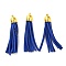 (Defective Closeout Sale: Oxidized) Golden Brass Suede Tassels Big Pendants, for Cell Phone Straps Making, Blue, 66x20mm, Hole: 1.6mm
