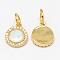 Brass Micro Pave Cubic Zirconia Charms, with Synthetic Opal, Flat Round, Golden, 12x9.5x2mm, Hole: 4mm