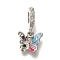 Rack Plating Alloy Rhinestone European Dangle Charms, Butterfly Large Hole Charms with Colorful Enamel, Platinum, 23mm, Hole: 6mm