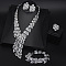 Feather Alloy Crystal Rhinestone Link Bracelets & Stud Earrings & Chain Necklaces & Rings Sets, Platinum, 450mm