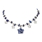 Natural Blue Spot Jasper & Alloy Star Charms Bib Necklace with Chips Beaded Chains, 14.57 inch(37cm)
