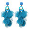 Alloy Acrylic Dangle Stud Earrings, Flower, with Glass & Cloth, Golden, Sky Blue, 120x70mm
