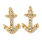 304 Stainless Steel Crystal Rhinestone Pendants, Anchor Charms, Ion Plating(IP), Real 18K Gold Plated, 21x12.5x2.5mm, Hole: 1.4mm