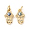 Eco-friendly Brass Micro Pave Clear Cubic Zirconia Pendants, with Enamel and Jump Ring, Cadmium Free & Lead Free, Hamsa Hand/Hand of Miriam with Evil Eye, Real 18K Gold Plated, 14x8.5x3mm, Hole: 3.2mm
