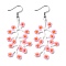 Handmade Seed Dangle Earrings, with 304 Stainless Steel Earring Hooks, Flower, Stainless Steel Color, Pink, 70.5x17.5mm