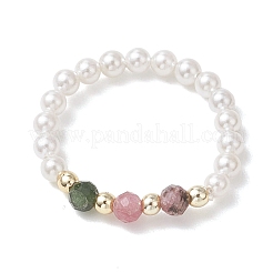 Регулируемые кольца на палец из натурального турмалина с жемчужными бусинами для женщин&nbsp;RJEW-JR00991