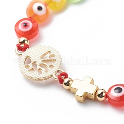 Браслеты из смолы и бисера для глаз/хамса/плоские круглые браслеты из бисера со стразами из сплава для девочек и женщин&nbsp;BJEW-JB08742