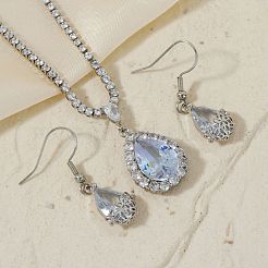 Комплекты из латунных серег-капель и ожерелий с подвесками из горного хрусталя для женщин&nbsp;AT5117-1