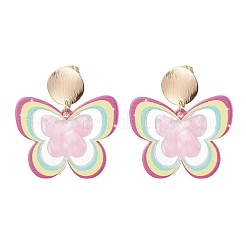 Серьги-гвоздики с подвесками из акрила и бабочки с латунным принтом&nbsp;EJEW-JE06431-02