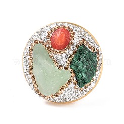 Регулируемое кольцо из смешанных натуральных и синтетических драгоценных камней с бусинами неправильной формы и кристаллическими стразами&nbsp;G-I330-10G