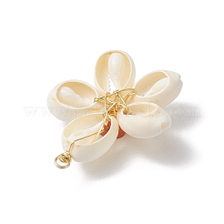 Подвески из натуральной ракушки каури и цветов ручной работы из полимерной глины&nbsp;PALLOY-JF03843