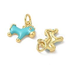 Латунные подвески в виде лошадки с голубой эмалью и соединительными кольцами&nbsp;KK-I371-01G