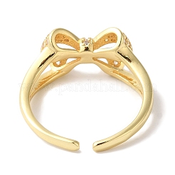 Открытые манжеты из латуни с бантом и микро-паве с прозрачным цирконием для женщин&nbsp;RJEW-C098-23G