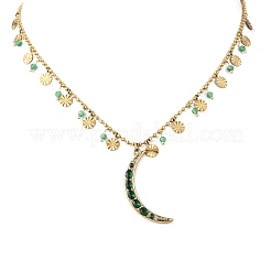 Женские подвески-луны из нержавеющей стали 304 с зелеными кубическими циркониями&nbsp;NJEW-F362-03G