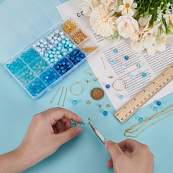 Наборы для самостоятельного изготовления браслетов/сережек из латунных и стеклянных бусин&nbsp;DIY-FG0006-75