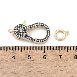 Плоские круглые застежки-лобстеры с микропаве из прозрачного кубического циркония из латуни&nbsp;KK-U062-26G