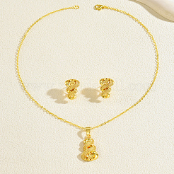 Комплект из латунного кулона-цветка и серег-гвоздиков для женщин&nbsp;OU6327