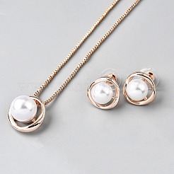 Ожерелья и серьги-гвоздики из сплава и круглого искусственного жемчуга&nbsp;SJEW-WH0020-04RG