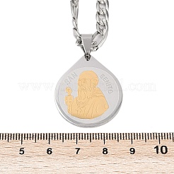 Ожерелья с подвеской в виде капли с узором «Отец Святой Бенедикт» из нержавеющей стали 201 для мужчин и женщин&nbsp;NJEW-K283-19G