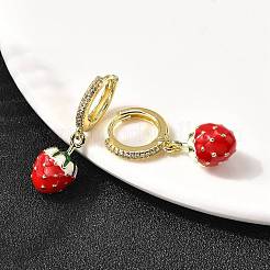 Серьги-подвески в форме клубники с микропаве из латуни и прозрачными кубическими цирконами&nbsp;EJEW-L305-01G