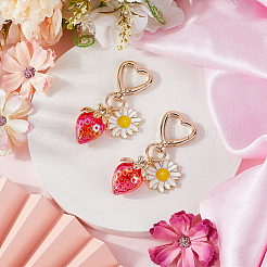 2 шт. подвеска из сплава с эмалью и акрилом в виде клубники и цветов&nbsp;HJEW-SP0001-12B