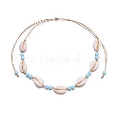 Женские плетеные ожерелья из натуральных ракушек каури и круглых акриловых бусин с вощеным шнуром&nbsp;FS-WG6249B-01