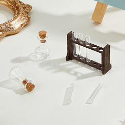 Штатив для пробирок и мерный стакан из дерева и стекла&nbsp;DJEW-WH0039-95B