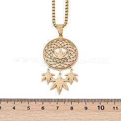 201 ожерелье из плетеной сетки из нержавеющей стали с подвеской в виде листа&nbsp;LS-NJEW-K283-07G