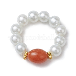 Овальные кольца с бусинами из синтетической бирюзы&nbsp;RJEW-JR00768