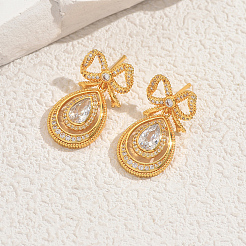 Серьги-гвоздики в форме бабочки из прозрачного кубического циркония из латуни с подвесками в форме слезы&nbsp;EE7763