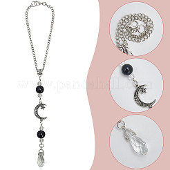 Подвесные украшения из натурального обсидиана и сплава&nbsp;HJEW-WH20009-03B