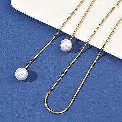 Ионное покрытие (IP) круглые белые акриловые цепочки-лариаты из нержавеющей стали 304 с имитацией жемчуга&nbsp;NJEW-D269-01G