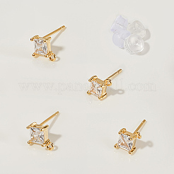 4 пара сережек-гвоздиков из латуни с микропаве из кубического циркония&nbsp;KK-BBC0020-01