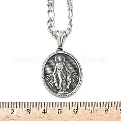 Овальное ожерелье из нержавеющей стали 201 с подвеской в виде Девы Марии в виде цепочки Фигаро&nbsp;NJEW-C104-03