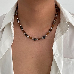 Регулируемые винтажные богемные мужские круглые бусы из натурального тигрового глаза и древесины колонного цвета&nbsp;HA1225