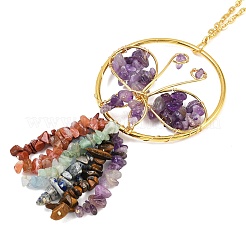 Подвесные украшения в виде бабочки из латуни и натурального аметиста&nbsp;HJEW-Z007-04G-06